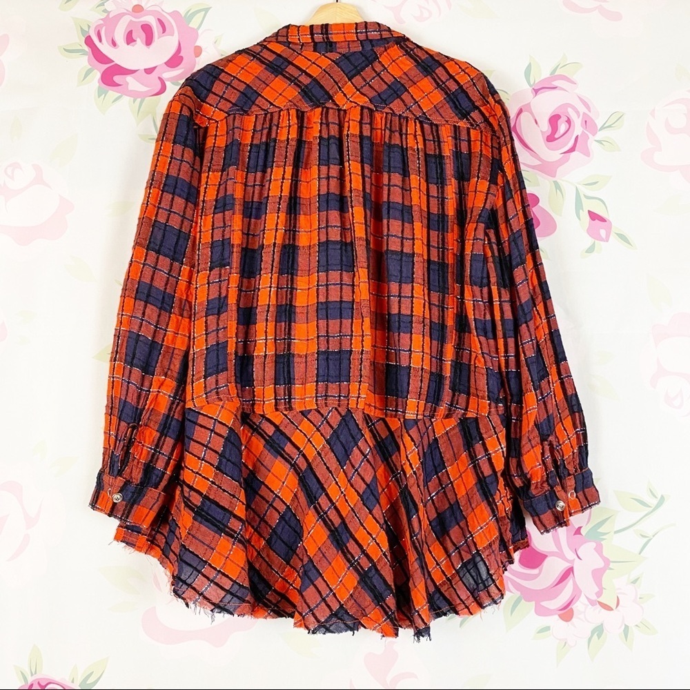 NEW Free People Orange Lela Plaid Oversized Metallic Tunic Top XS - Picture 8 of 12